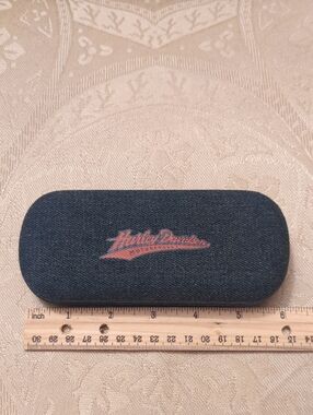 Harley-Davidson Denim Eyeglass Case in Navy with Brick Red Logo